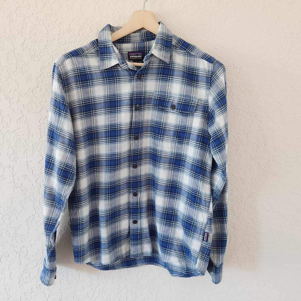 Patagonia Men’s Organic Cotton Blue Plaid Long Sleeve Shirt Size Small